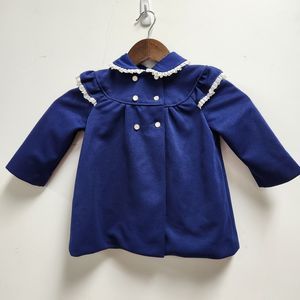 Vintage Toddler Girls Dress Coat Size 2 Navy Double Breasted Ruffles
